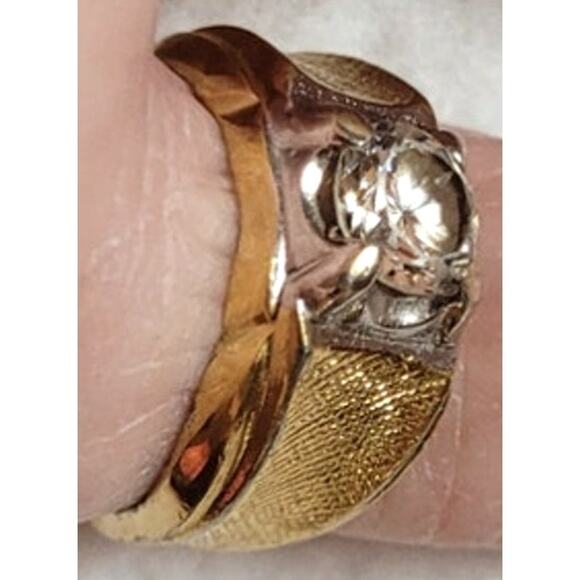 Vintage Lind 14KT HGE Ring – Wide Gold Band – Square Clear CZ Stone – Size 6.25 - Picture 4 of 9